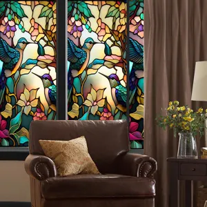 Colorful vintage flower bird PVC static glass window film removable window sticker