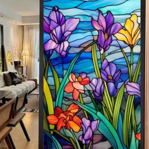 Film pour fenetre en verre vitre colore fleurs film adhesif decoratif intimite maison