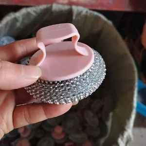 Ergonomic PET wire dish washing brush with pink handle kitchen pot cleaning scrubber