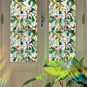 Stained glass window film static cling floral magnolia decorative privacy window sticker