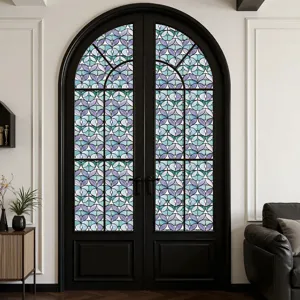 Static cling window film 3D decorative stained glass sticker for home privacy and decor.