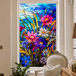 Film pour vitre en verre teinté motif floral, autocollant décoratif électrostatique pour la maison.