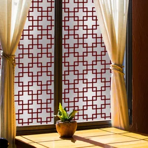 Film pour fenêtre électrostatique à motif géométrique rouge, autocollant verre givré.