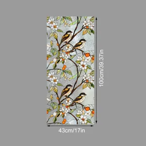 Film pour vitre en verre teinté avec motif floral et oiseau, autocollant décoratif occultant.