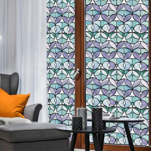 Decorative 3D stained glass window film static cling privacy home decor detail view.