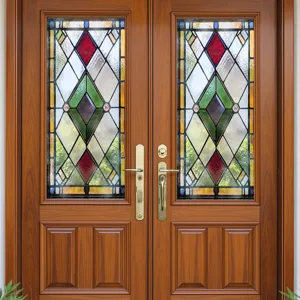 Decorative stained glass window film with classic diamond pattern for home glass door decor.