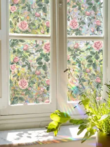 Rainbow window film static privacy glass sticker prism sun catcher decorative rose pattern