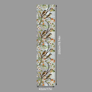 Film pour fenetre en vitrail avec motif de fleurs et d'oiseaux, adhesif statique pour la decoration.