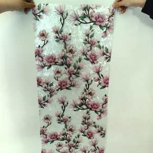 Rainbow static window film with pink magnolia flower design, PVC glue free decorative glass sticker.