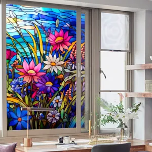 Film pour fenêtre floral en verre peint autocollant statique décoratif vue détaillée