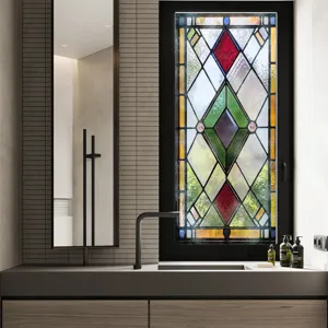 Static cling stained glass window film geometric decorative film for home bathroom decor.