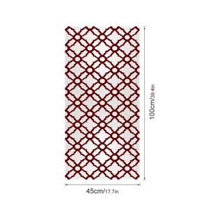 Decoratieve raamfolie met geometrisch rood en wit quatrefoil patroon, grootte 45x100 cm.