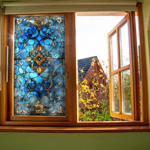 Glas-in-lood raamfolie decoratieve privacy thuis glas sticker koninklijke paleis stijl blauw