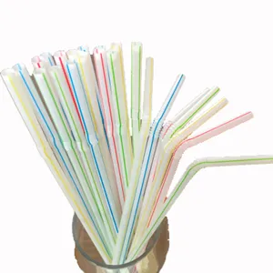 Disposable plastic drinking straws flexible striped colorful art juice straws bundle main view