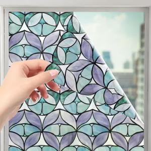 3D stained glass window film decorative static cling geometric blue and purple glass sticker detail
