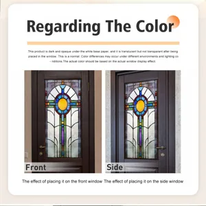 Static stained glass window film detail view showing color effect and light transmittance.