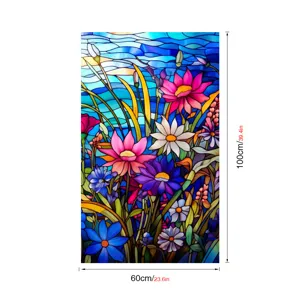Film pour fenetre motif fleurs style vitrail statique amovible autocollant 60x100cm
