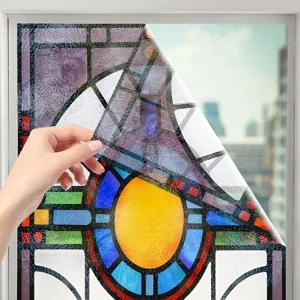 Frosted stained glass window film static cling peel detail view decorative glass sticker