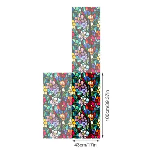 Film pour fenêtre en verre teinté style Tiffany, autocollant floral coloré 100x43cm.