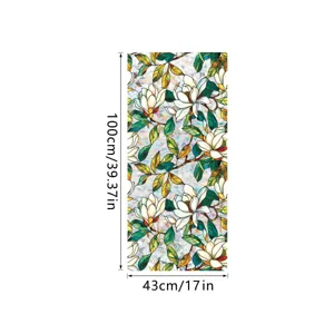 Stained glass window film static cling magnolia flower privacy decorative sticker 100x43cm