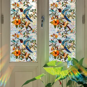 Stained glass window film static cling hummingbird flower decorative privacy glass sticker