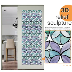 3D decorative window film static cling glass sticker for home privacy and floral relief decor
