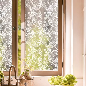 Electrostatic lace window film for home decoration, privacy glass sticker for kitchen and living room.