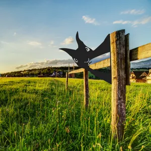 Metal garden animal silhouette decor, black iron art fence insert for outdoor yard and lawn.