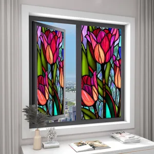 Stained glass window film tulip design decorative privacy PVC static cling glass sticker