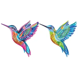 Colorful metal hummingbird wall art hanging decor for outdoor garden fence and home decoration