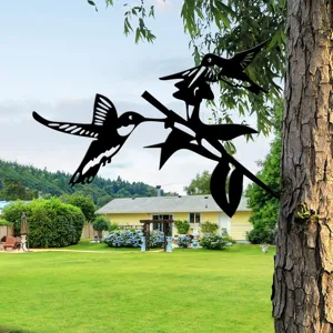 Metal hummingbird garden art silhouette tree stake outdoor decor for yard fence landscape