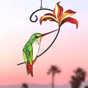 Stained glass hummingbird wall hanging metal art window suncatcher home decor pendant