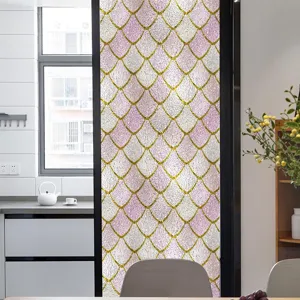 Kleurrijke zeemeermin schubben raamfolie, statische decoratieve glassticker voor thuis.