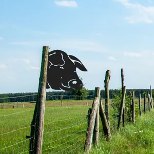 Metal pig fence peeper garden stake, outdoor yard lawn art decoration for farm setup.