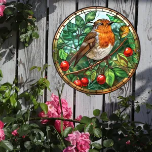 Placa colgante de metal con diseno de petirrojo para decoracion de pared de jardin