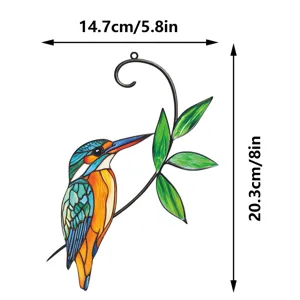 Metal stained glass kingfisher wall hanging decoration for window and home decor.