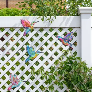 Colorful metal hummingbird wall art hanging decor for outdoor garden fence and home use.