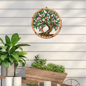Wooden metal wall art hanging tree bird decor detailed view for home room decoration