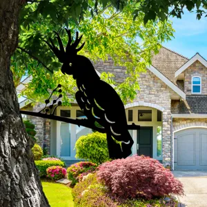 Outdoor metal cockatoo tree silhouette art garden stake yard decoration ornament black