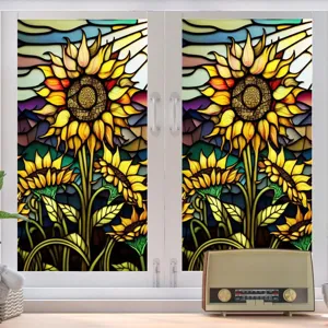 Stained glass window film static cling colorful sunflower design removable privacy window sticker