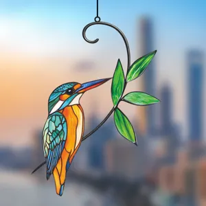 Metal stained glass bird suncatcher window hanging decor double sided hummingbird ornament art.