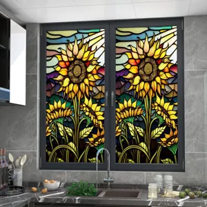 Stained glass window film sunflower decorative privacy sticker for home kitchen window decor