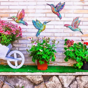 Colorful metal hummingbird wall art hanging decor for outdoor garden, fence and home.