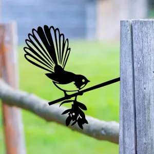 Metal garden bird stake silhouette iron art outdoor yard decoration lawn ornament black