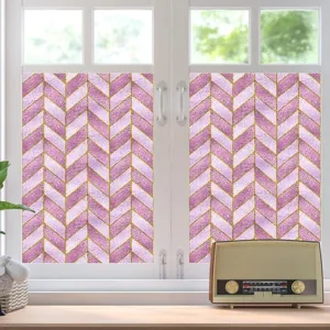 Roze visgraat statische raamfolie scenerie, mat glas sticker detailweergave weergave.