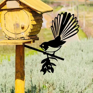 Garden metal bird silhouette art stake, outdoor decorative plant insert for yard decor.