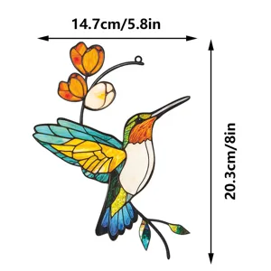 Metal hummingbird window hanging decor stained glass style wall art ornament details.