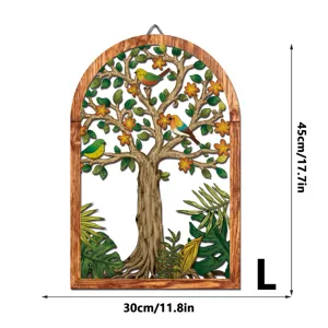 Wooden iron metal wall hanging art arched tree birds flowers home decor 45x30cm art