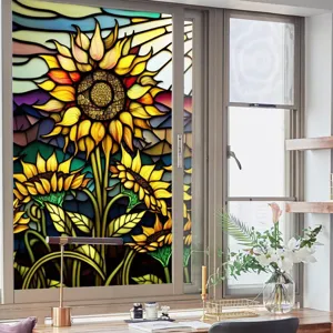 Sunflower stained glass window film, static cling PVC decorative privacy film for home.