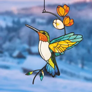 Stained glass hummingbird suncatcher window hanging ornament decor for home and garden